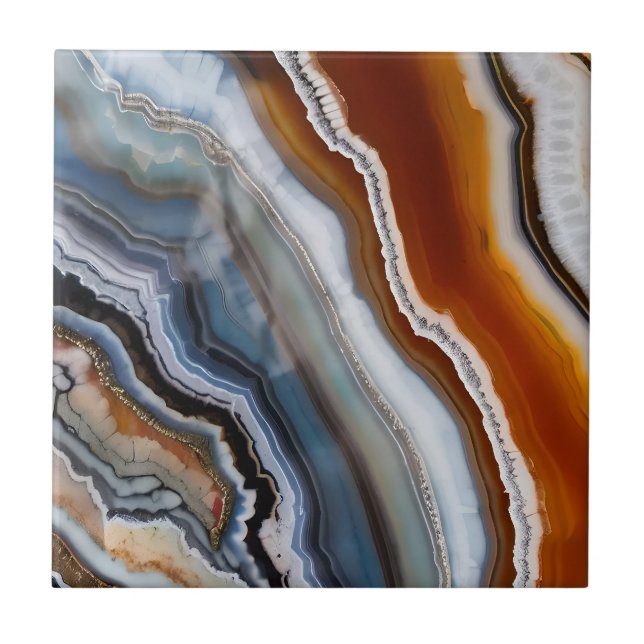 Red Terracotta White Black Blue Gold Agate Geode Tile (Front)