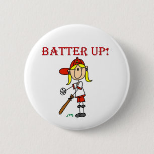 Red Text Batter Up Girls Softball Shirts and Gifts 2 Inch Round Button