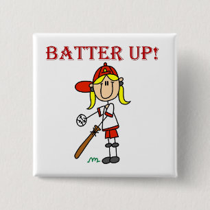 Red Text Batter Up Girls Softball Shirts and Gifts 2 Inch Square Button