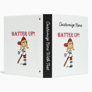 Red Text Batter Up Girls Softball Shirts and Gifts Binder