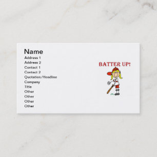 Red Text Batter Up Girls Softball Shirts and Gifts Business Card