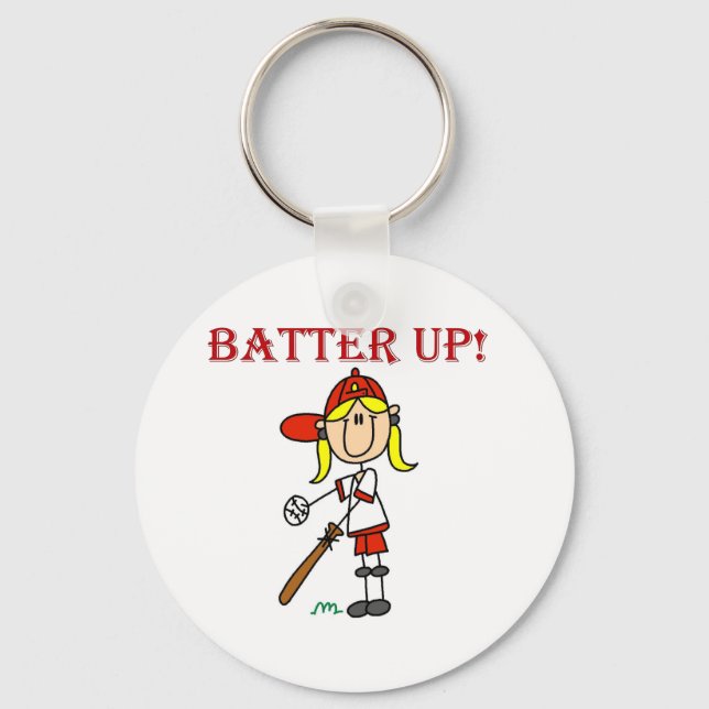 Red Text Batter Up Girls Softball Shirts and Gifts Keychain (Front)