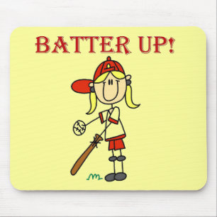 Red Text Batter Up Girls Softball Shirts and Gifts Mouse Pad