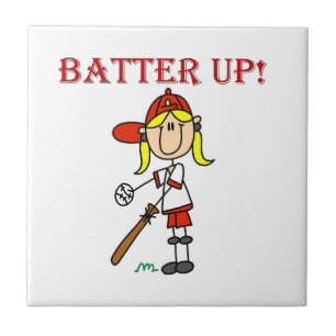 Red Text Batter Up Girls Softball Shirts and Gifts Tile