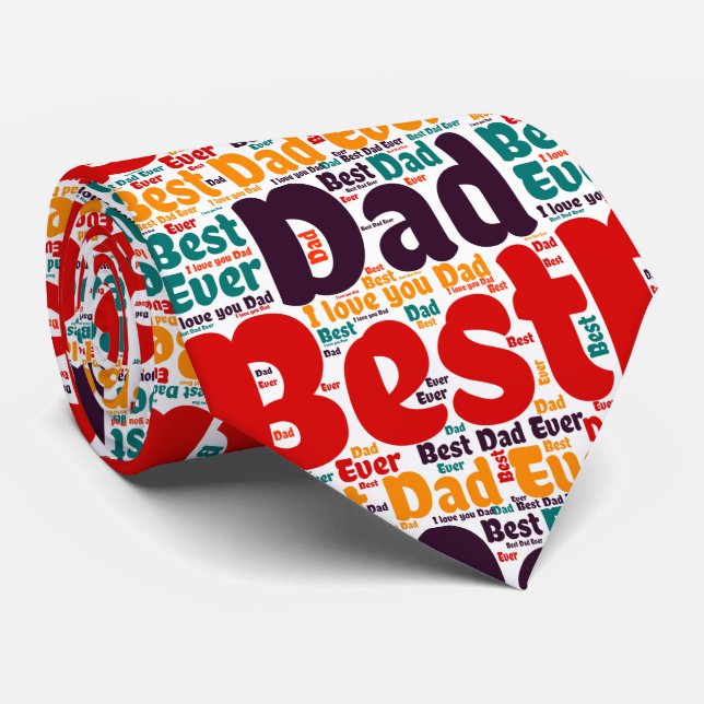 Red Text Best Dad Ever  Tie (Rolled)