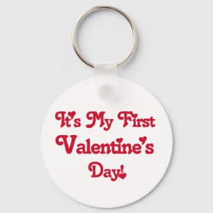 Red Text First Valentine's Day tshirts and Gifts Keychain
