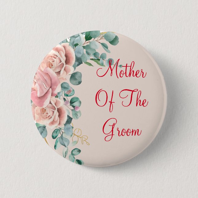 Red Text Mother of Groom Button (Front)