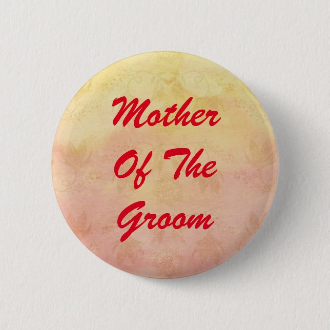 Red Text Mother of Groom Pinback Button (Front)