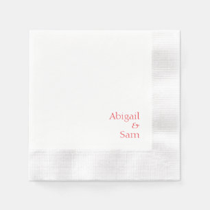 Red Text Personalized White Coined Wedding Napkin