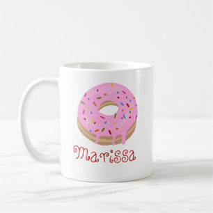 Red Text Pink Sprinkled Doughnut and Name Coffee Mug