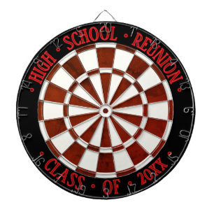 Red Text REUNION CLASS Brown White & Black Border Dartboard