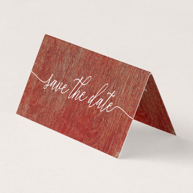 Red Textile, Photo Save The Date Card (Front)