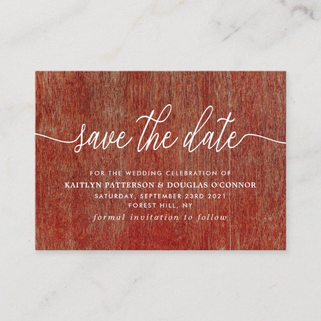 Red Textile Save The Date Enclosure Card (Front)