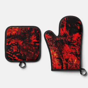 Red texture pot holder and oven mitt,Dark abstract Oven Mitt & Pot Holder Set