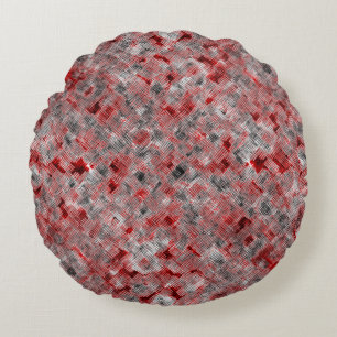 Red texture with cross scratch on black and white round pillow