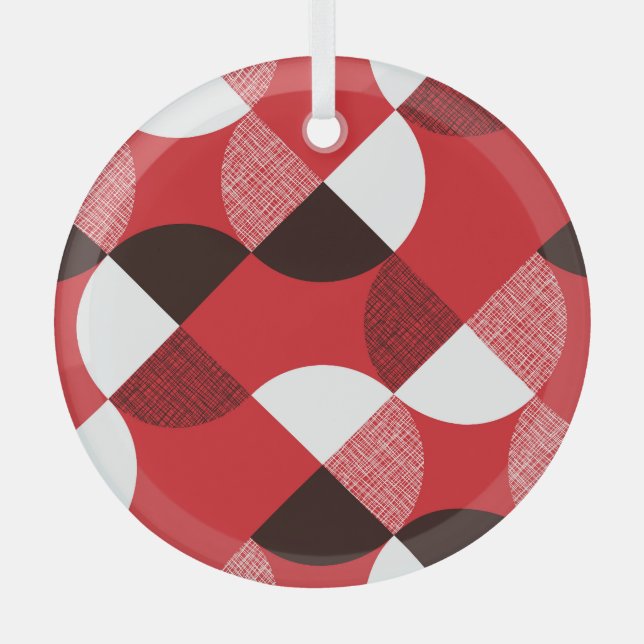 Red Textured Diagonal Dynamic Pattern Glass Ornament (Front)