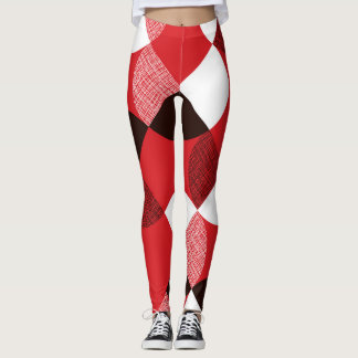 Red Textured Diagonal Dynamic Pattern Leggings