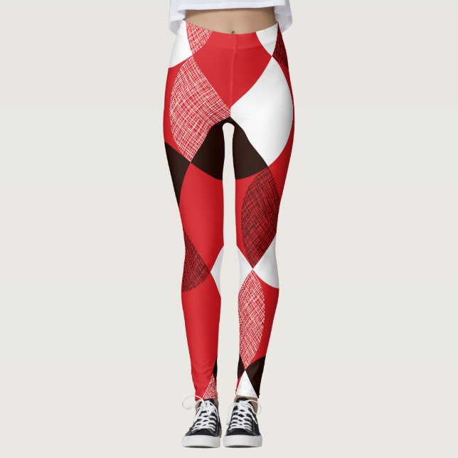 Red Textured Diagonal Dynamic Pattern Leggings (Front)