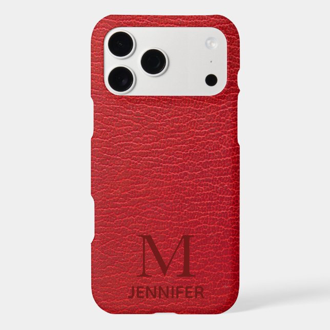 Red Textured Leather Monogram Personalized Name (Back)