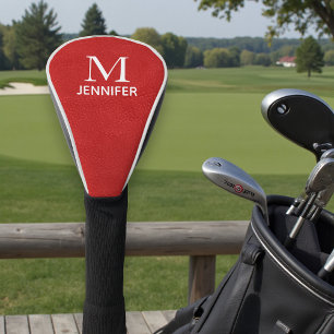 Red Textured Leather Monogram Personalized Name Golf Head Cover