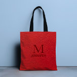 Red Textured Leather Monogram Personalized Name Tote Bag<br><div class="desc">This design features a red textured faux leather look with a personalized monogram and name. Personalize by editing the text in the text box or delete the text for no name or monogram. #monogram #monogrammed #initial #name #personalized #red #leather #texture #pattern #design #fashion #totes #bags</div>