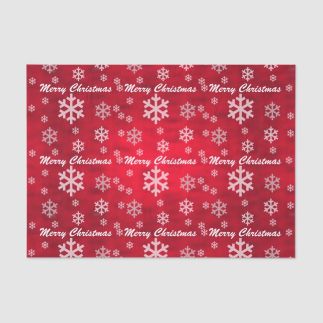 Red Textured Merry Christmas with Snowflakes Tissue Paper (Front)