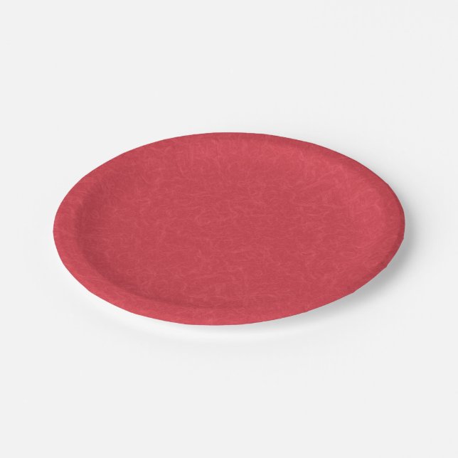 Red textured surface with subtle swirling pattern paper plate (Angled)