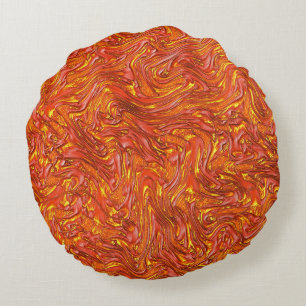 Red textured with shades of yellow round pillow