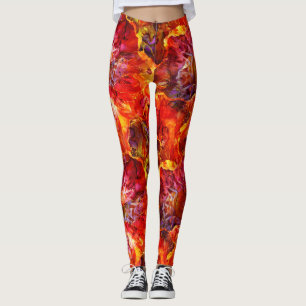 Red Textures Red Floral Abstraction Leggings