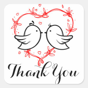 Red Thank You Black Lovebirds Heart Wedding Party Square Sticker