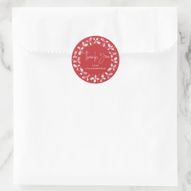 Red Thank You Christmas Holly Wreath Classic Round Sticker (Bag)