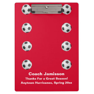 Red, Thank You Coach, Name, Soccer Ball,  Clipboard