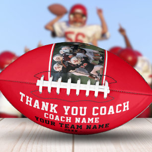 Red Thank you Coach Team Name and Team Photo Football