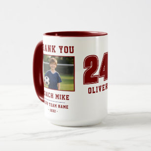 Red Thank you Coach Team Name Number Photo Mug