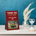 Red Thank you Coach Team Name Photo Plaque<br><div class="desc">Red Thank you Coach Team Name Photo plaque. Personalize with your coach name, team name, team photo and year. You can change any text on the plaque. A great gift and a keepsake plaque for a soccer coach! Get the team to sign the non-designed areas with a fine point permanent...</div>