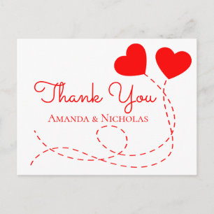 Red Thank You Wedding Heart Balloons Bridal Shower Postcard