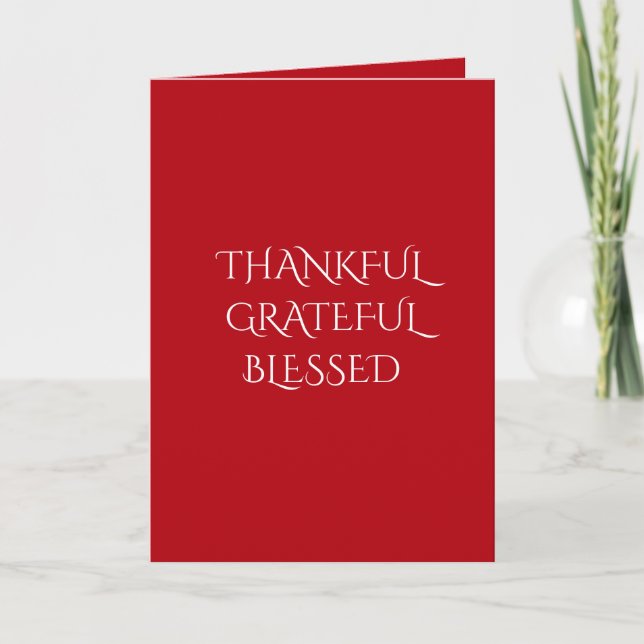 Red Thankful Grateful Blessed Christmas  Holiday Card (Front)