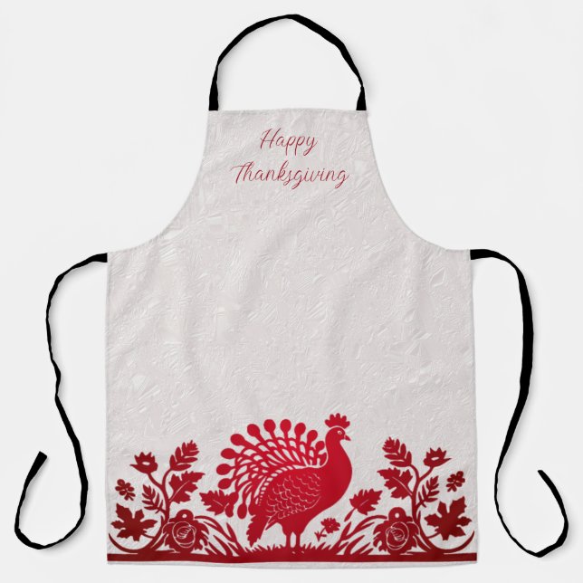 Red Thanksgiving Turkey Floral Apron (Front)