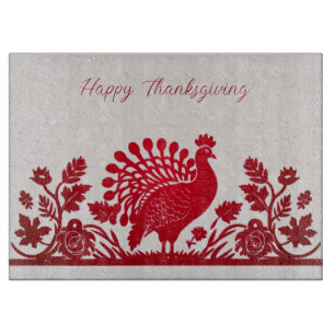 Red Thanksgiving Turkey Floral Cutting Board