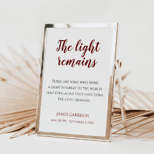 Red The Light Remains Quote Memorial Service Poster