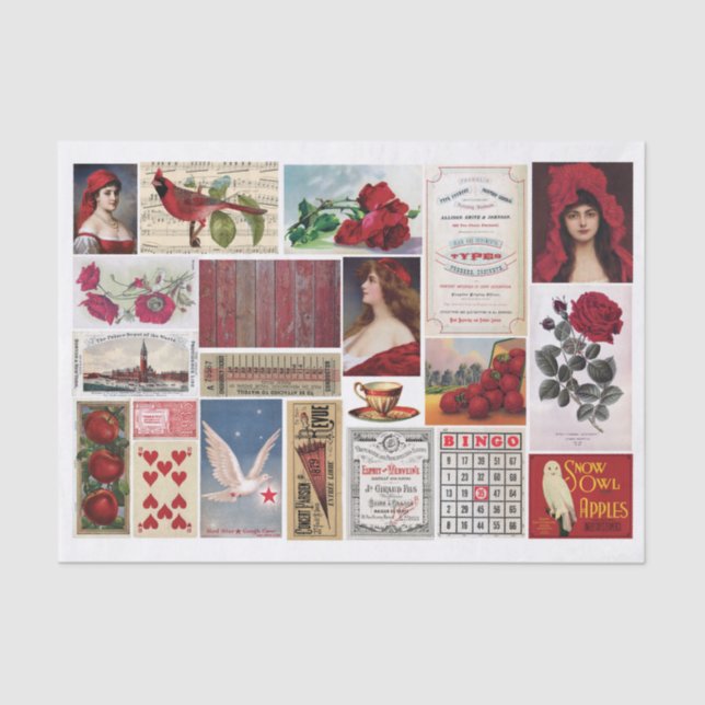 Red Themed Collage with Red Rose, Pretty Girls etc Tissue Paper (Front)