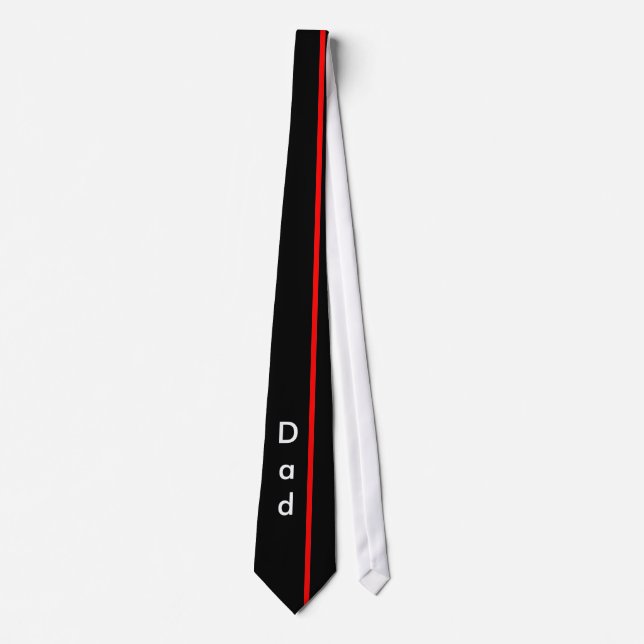 Red Thin Vertical Line on Black Dad Tie (Front)
