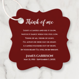Red Think Of Me Celebration of Life Candle Favour Tags