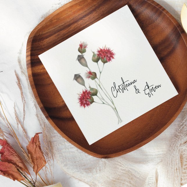Red Thistle Wildflower Watercolor Floral Wedding Napkin (Creator Uploaded)