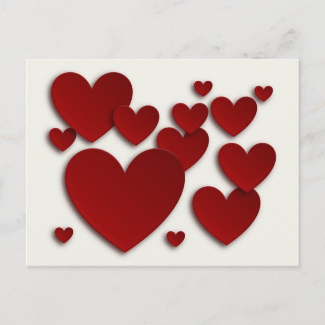 Red Three Dimensional Hearts -Valentine's Day Card (Front)