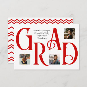 Red Three-Photo Classic & Bold GRAD Letter Announcement