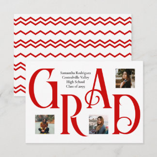 Red Three-Photo Classic & Bold GRAD Letter Announcement