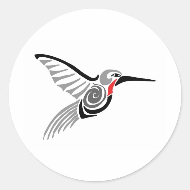 red throat-ed grey hummingbird classic round sticker (Front)