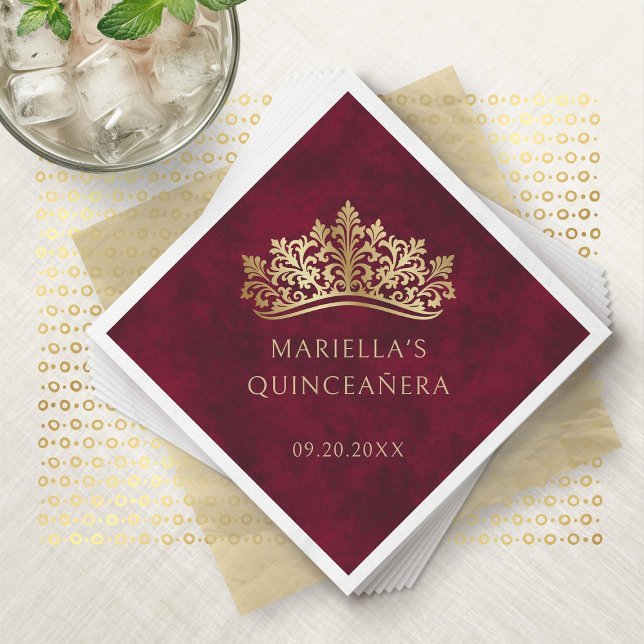 Red Tiara Crown Elegant Quinceanera Napkin (Creator Uploaded)