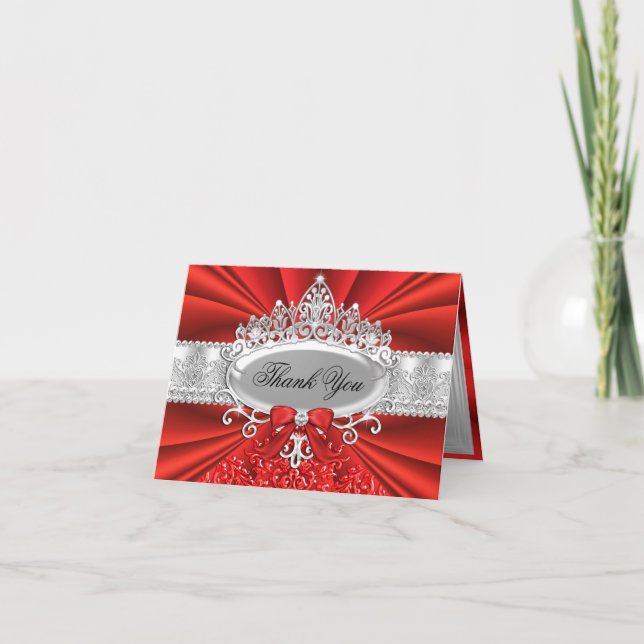 Red Tiara & Damask Carte de remerciements (Devant)